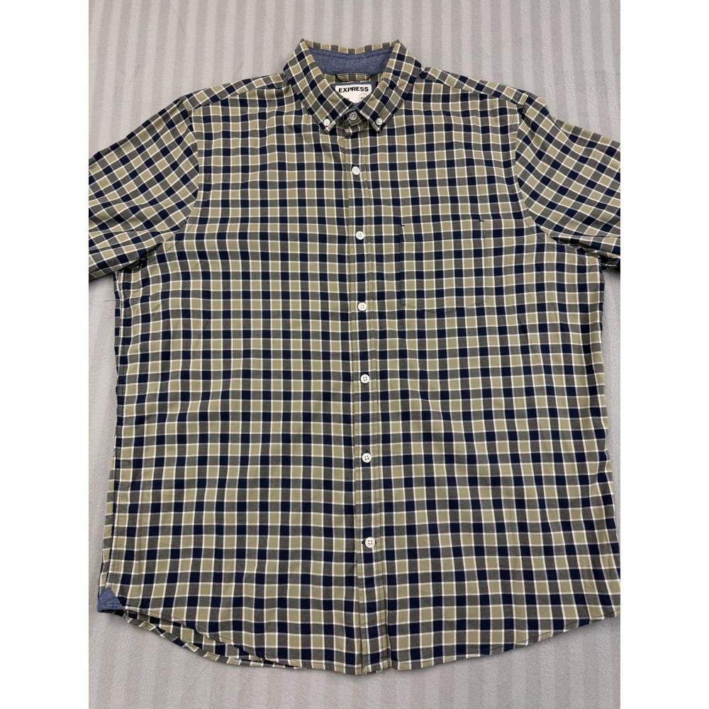 Express Button Down Shirt Men's XL Long Sleeve Slim Cotton Soft Wash‎ Plaid